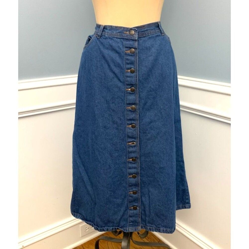 Woman Within Skirt Womens 12WP Modest Maxi Elastic Waist Button Front Denim Jean